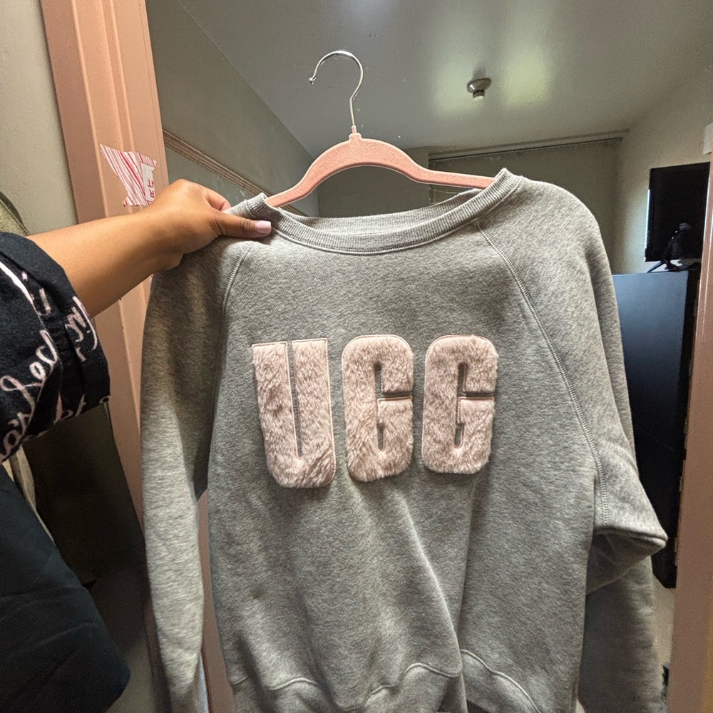 UGG Heather Gray Sweatshirt with Plush Pink Logo